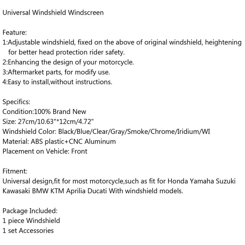 Universal Adjustable Windshield Screen Extension Deflector For Honda Yamaha Generic