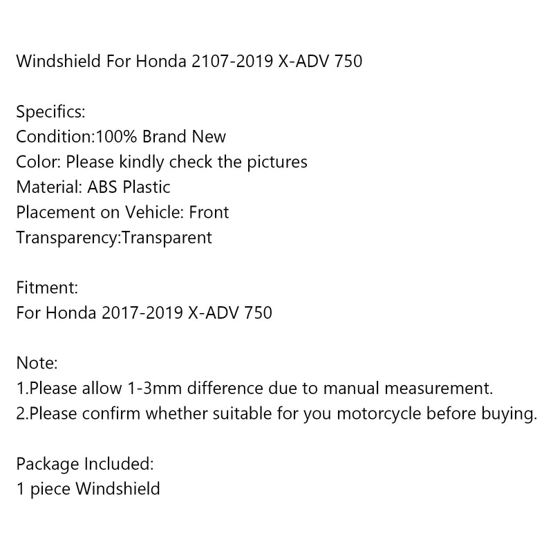 1x ABS Plastic Motorcycle Windshield Windscreen For Honda 2107-2019 X-ADV 750 Generic
