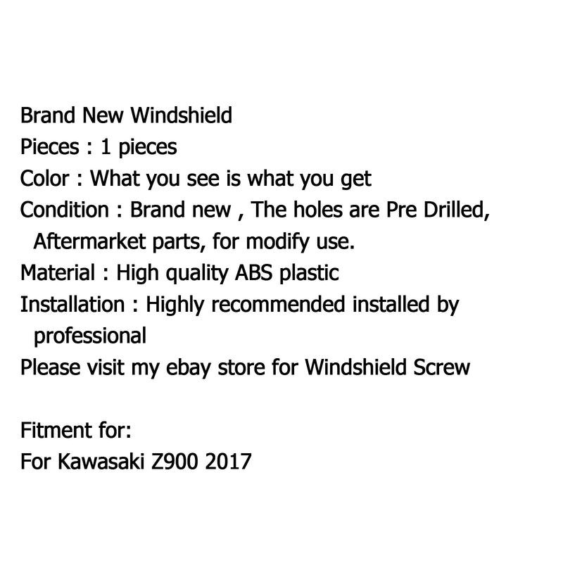 Windscreen Windshield with Bracket For Kawasaki Z 900 2017-2019 fly screen Generic