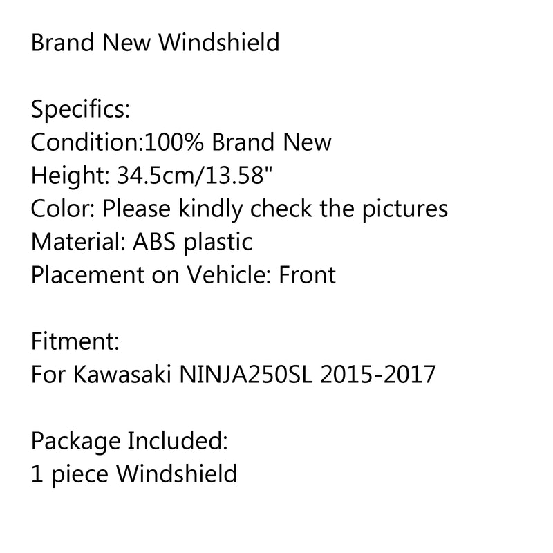 ABS Motorcycle Windshield Windscreen For Kawasaki Ninja 250SL 2015-2017 Generic
