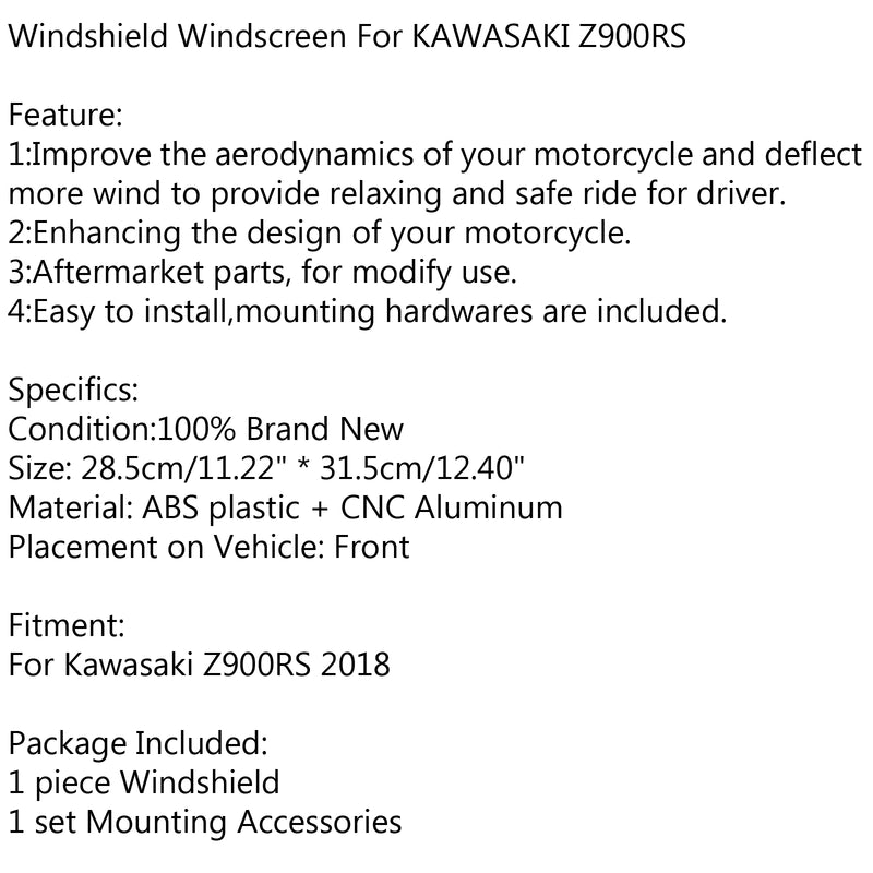 ABS Windscreen Windshield Cafe Racer Wind Protector for Kawasaki Z900RS 2018 Generic
