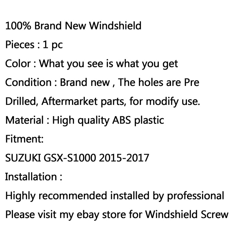 Windscreen Windshield For SUZUKI GSX-S1000 (2015-2017) 3 Color Generic