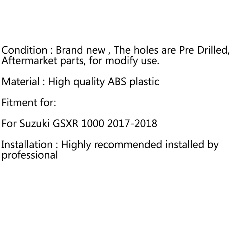 Windshield WindScreen For Suzuki GSXR 1000 GSXR1000 K17 2017-2022 Black Generic