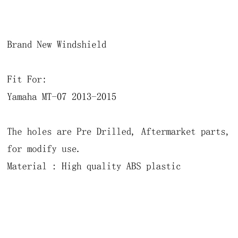 Windshield WindScreen + Bolts Bracket For Yamaha MT-07 FZ-07 (2013-2015) 2 Color Generic