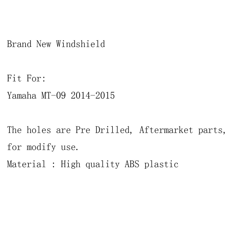Windshield WindScreen + Bolts Bracket For Yamaha MT-09 FZ-09 (2013-2016) 2 Color Generic