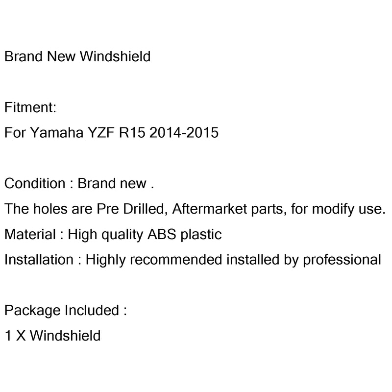 Racing ABS Windscreen Windshield For Yamaha YZF R15 (2014-2016)
