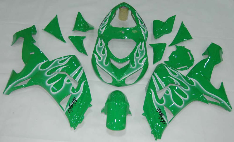 Fairings 2006-2007 Kawasaki ZX 10R Green & White Flame Ninja  Generic