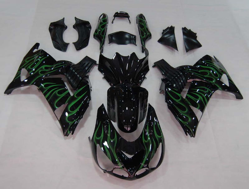 Fairings 2006-2011 Kawasaki ZX14R Black & Green Flame Ninja Racing Generic