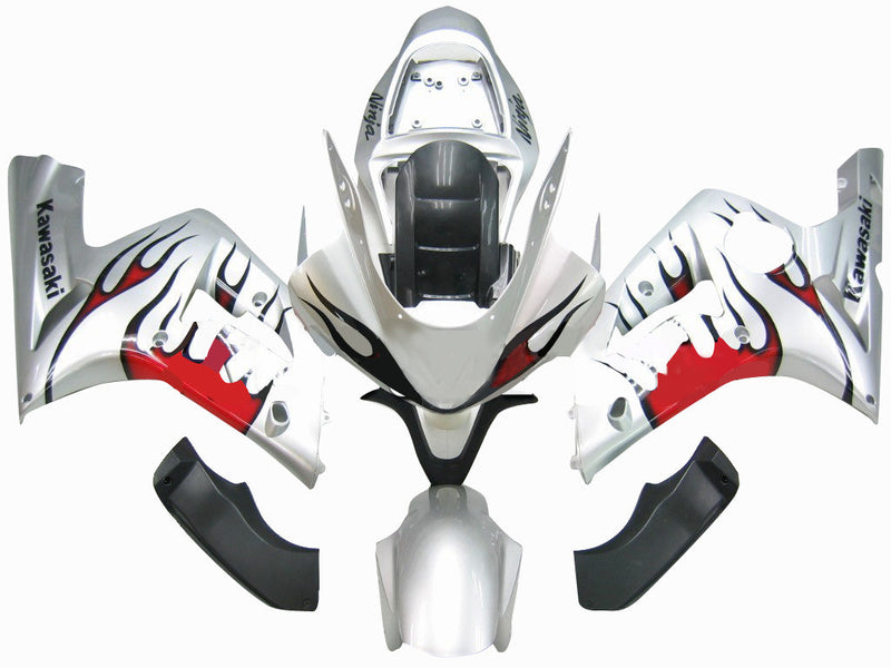 Fairings 2003-2004 Kawasaki ZX6R 636 Silver & Red Flame Ninja  Generic