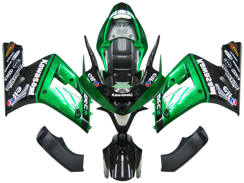 Fairings 2003-2004 Kawasaki ZX6R 636 Green Black elf   Generic