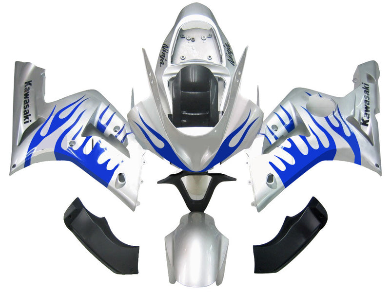 Fairings 2003-2004 Kawasaki ZX6R 636 Silver & Blue Flame Ninja  Generic