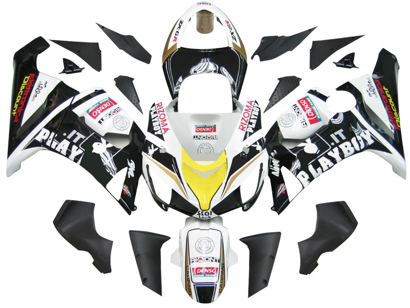 Fairings 2005-2006 Kawasaki ZX6R 636 Black White Yellow Playboy Racing Generic
