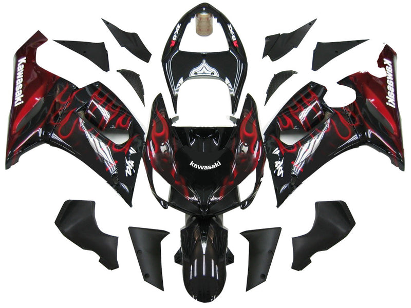 Fairings 2005-2006 Kawasaki ZX6R 636 Black & Red Flame Ninja  Generic