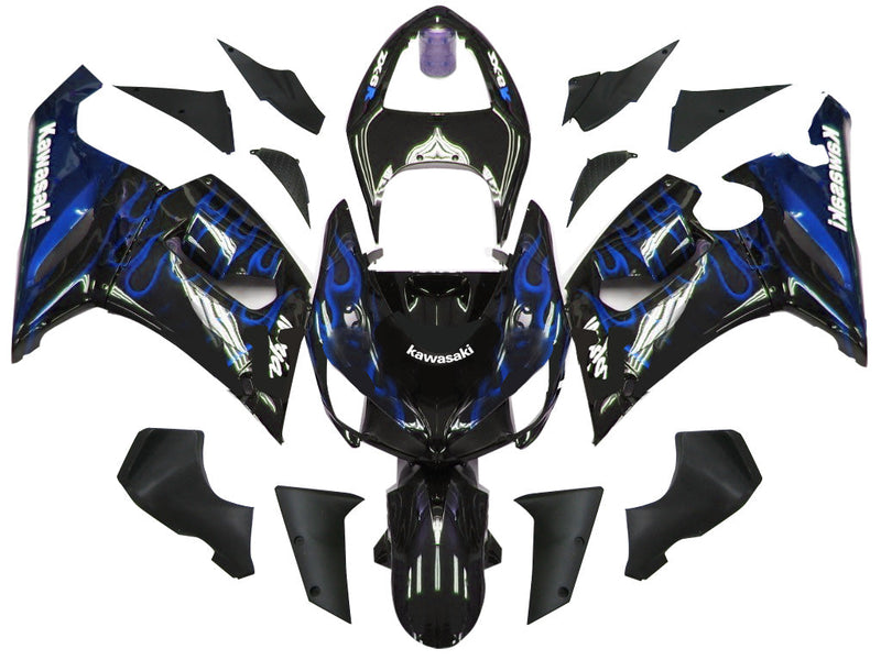 Fairings 2005-2006 Kawasaki ZX6R 636 Black & Blue Flame Ninja  Generic