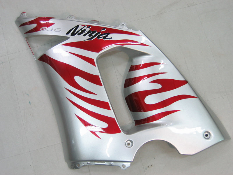 Fairings 2005-2006 Kawasaki ZX6R 636 Silver & Red Flame Ninja  Racing Generic