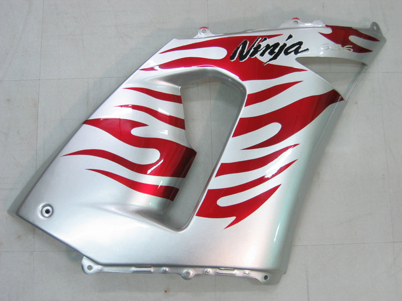 Fairings 2005-2006 Kawasaki ZX6R 636 Silver & Red Flame Ninja  Racing Generic