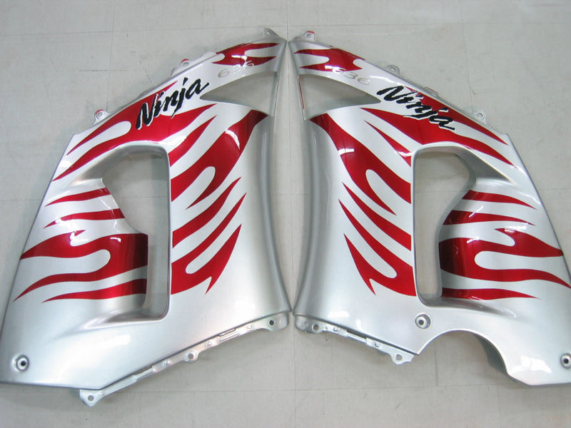 Fairings 2005-2006 Kawasaki ZX6R 636 Silver & Red Flame Ninja   Generic