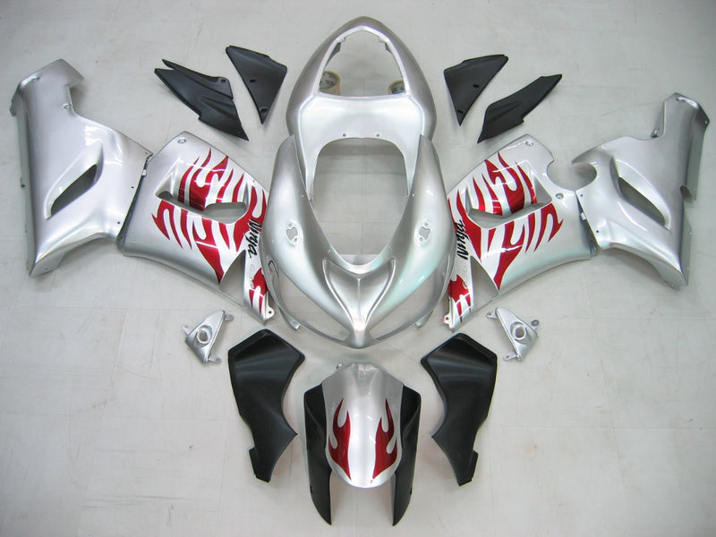 Fairings 2005-2006 Kawasaki ZX6R 636 Silver & Red Flame Ninja  Racing Generic