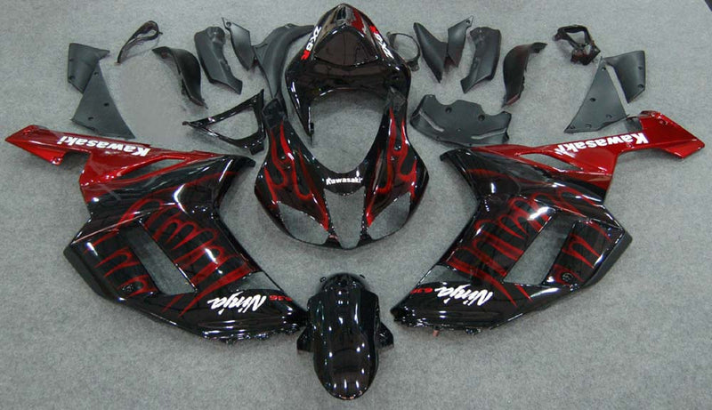 Fairings 2007-2008 Kawasaki ZX6R ZX636 Black & Red Flame Ninja Racing Generic