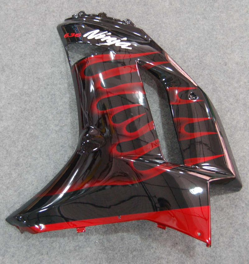 Fairings 2007-2008 Kawasaki ZX6R ZX636 Black & Red Flame Ninja  Generic