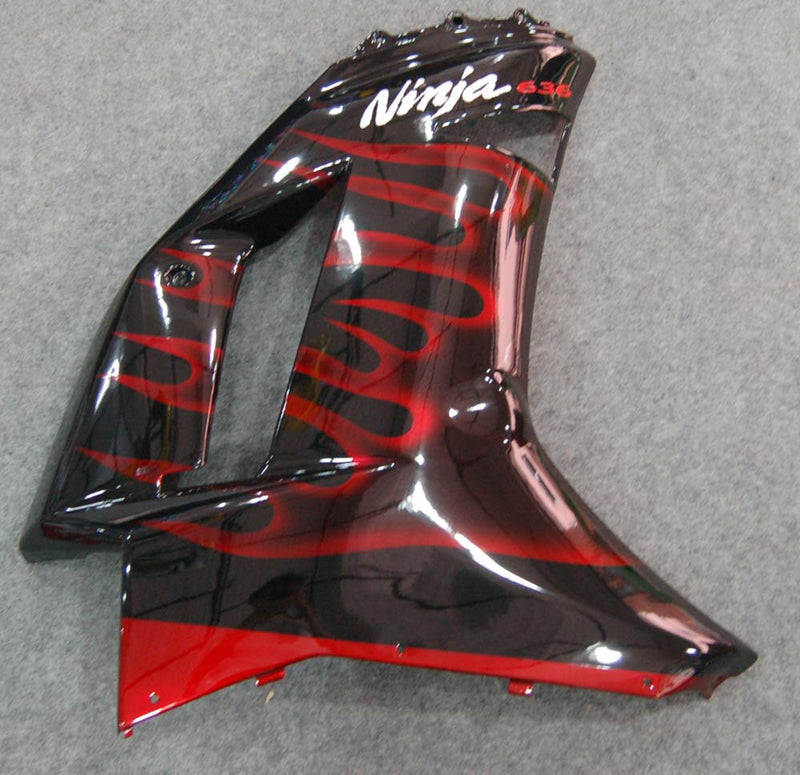 Fairings 2007-2008 Kawasaki ZX6R ZX636 Black & Red Flame Ninja  Generic