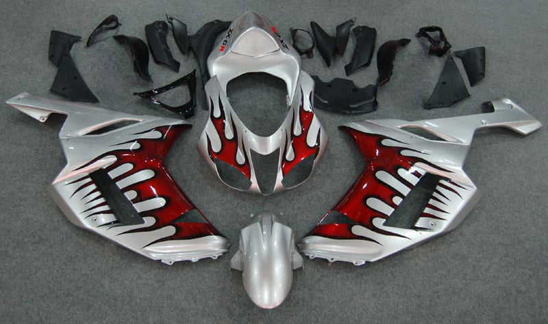 Fairings 2007-2008 Kawasaki ZX6R ZX636 Silver & Red Flame ZX6R  Generic