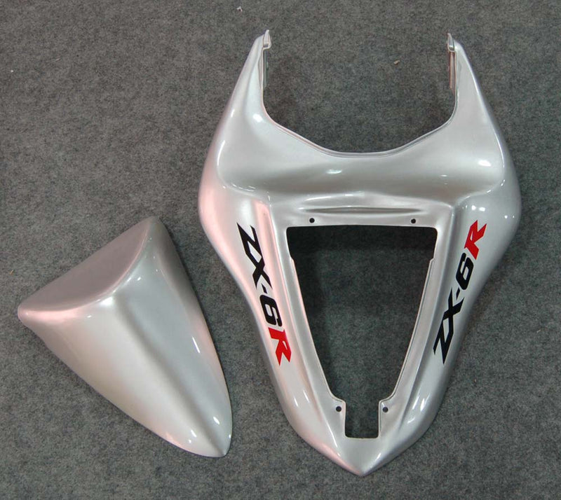 Fairings 2007-2008 Kawasaki ZX6R ZX636 Silver & Red Flame ZX6R Racing Generic