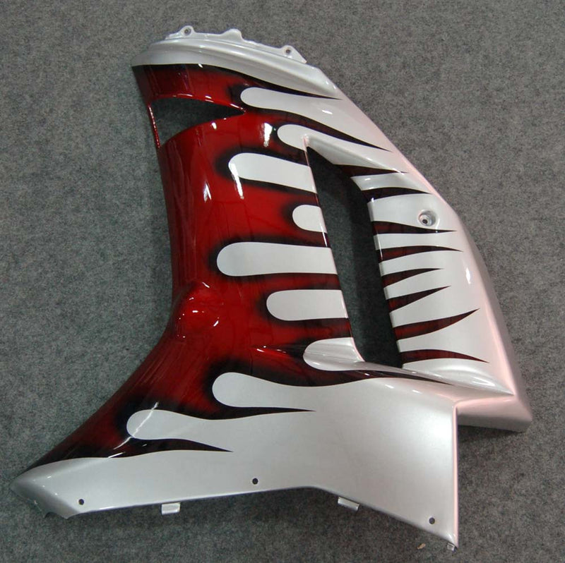 Fairings 2007-2008 Kawasaki ZX6R ZX636 Silver & Red Flame ZX6R Racing Generic