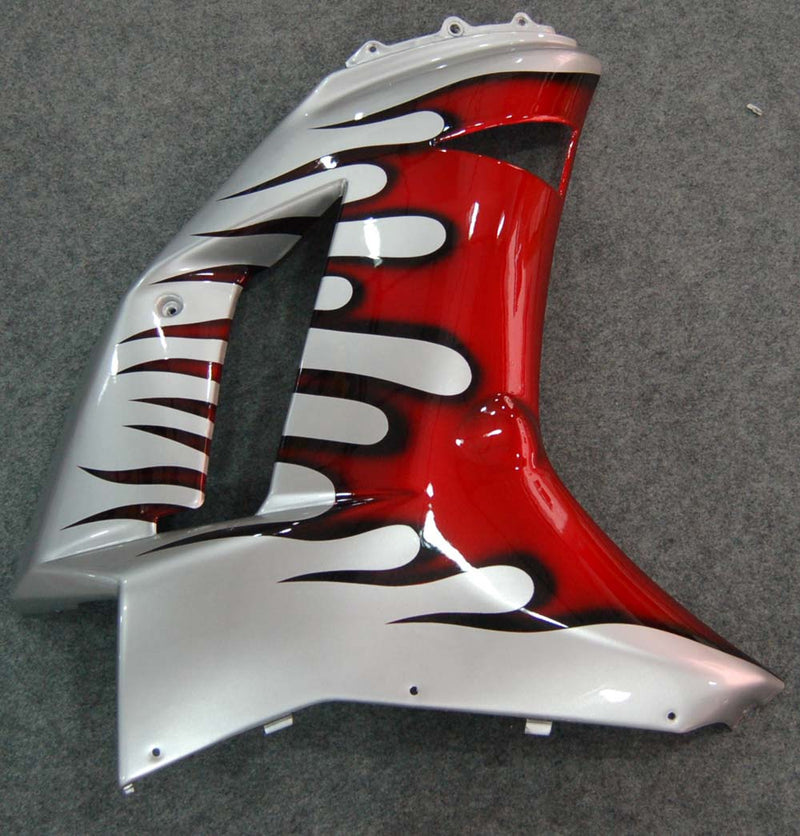 Fairings 2007-2008 Kawasaki ZX6R ZX636 Silver & Red Flame ZX6R Racing Generic