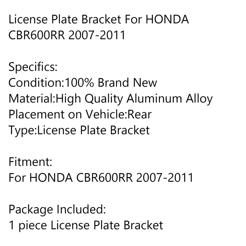 Rear License Plate Holder Bracket For HONDA CBR600RR 2007-2011 Generic
