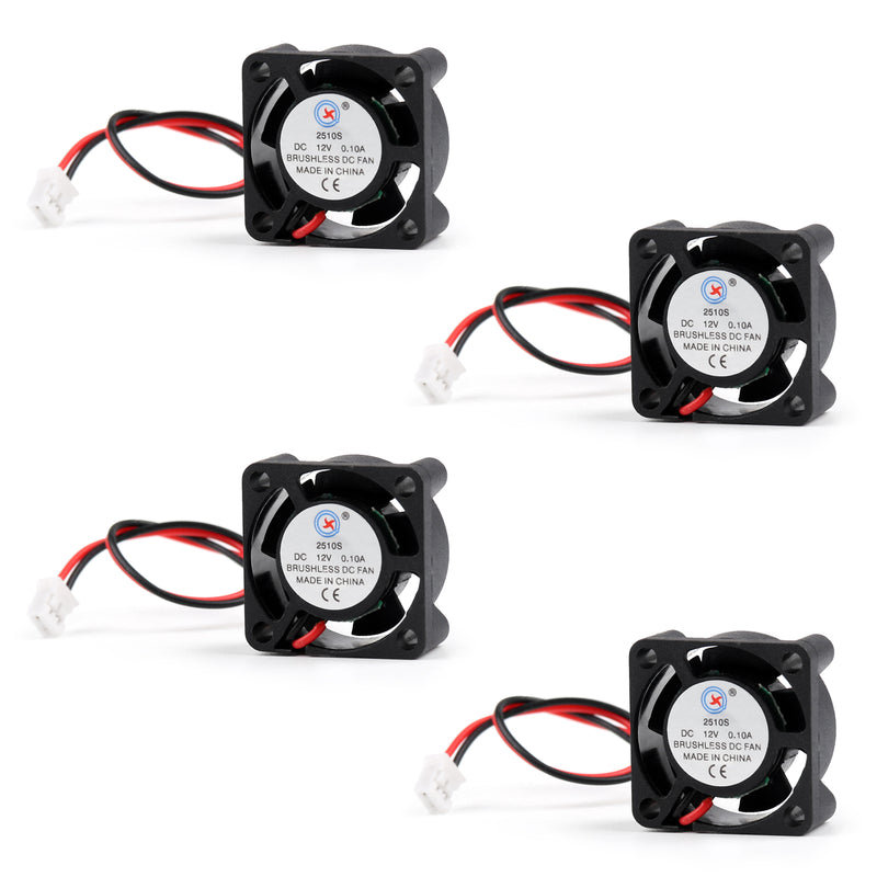 4Pcs DC Brushless Cooling PC Computer Fan 12V 0.1A 2510S 25x25x10mm 2 Pin Fan