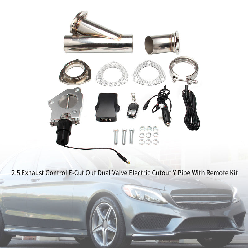 2.5" Exhaust Control E-Cut Out Dual Valve Electric Cutout Y Pipe With Remote Kit Generic