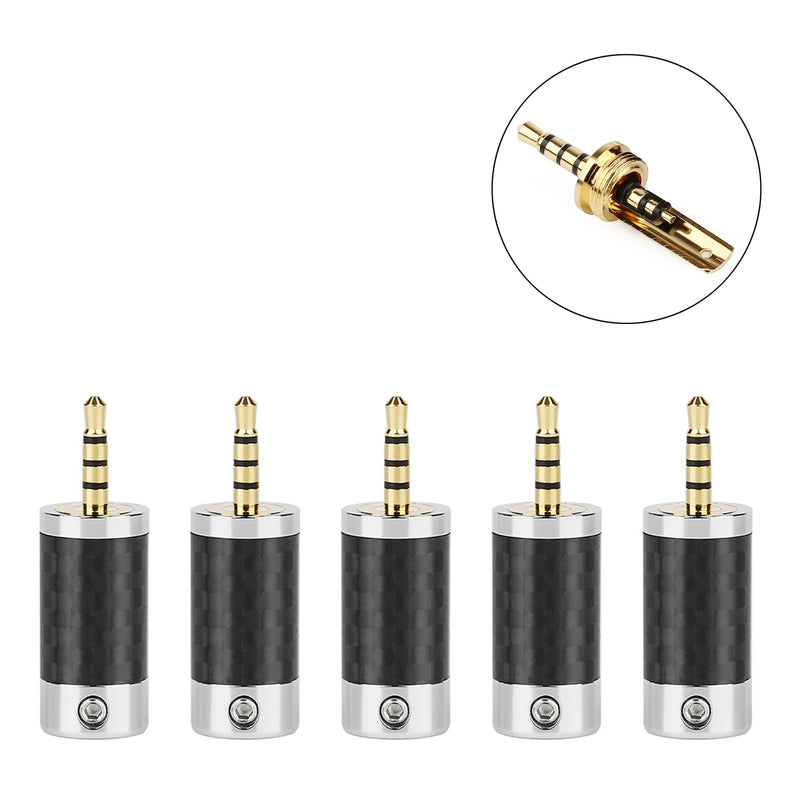 5PCS 2.5mm 4 Pole Stereo Carbon Fiber Earphone Male Pins Wire Connector Black