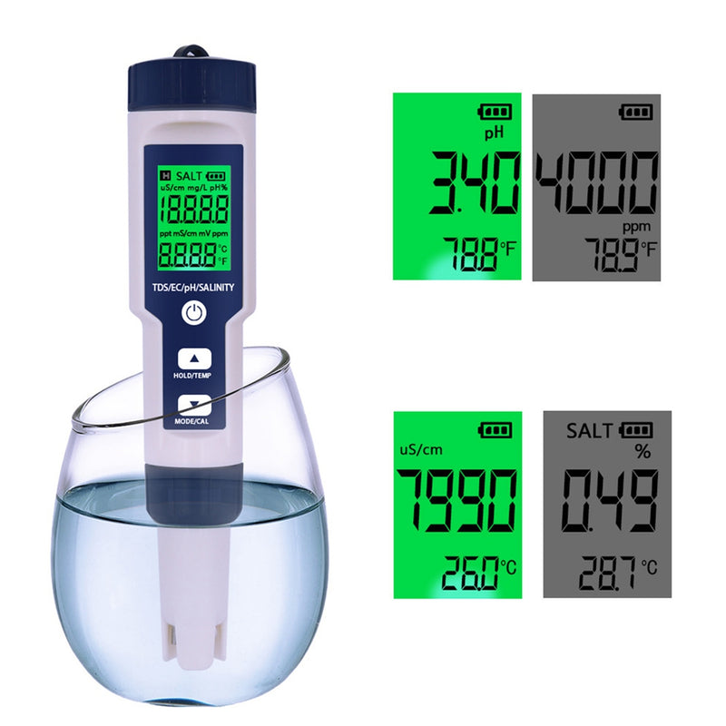 5in1 PH/TDS/EC/Salinity/Temperature Digital Water Quality Tester Meter Test Tool