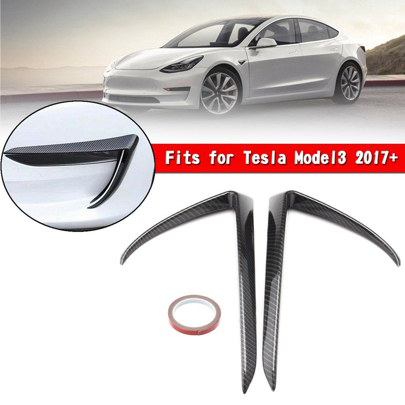 Carbon Fiber Front Fog Light Lamp Eyebrow Cover Trim For Tesla Model3 2017+ Generic