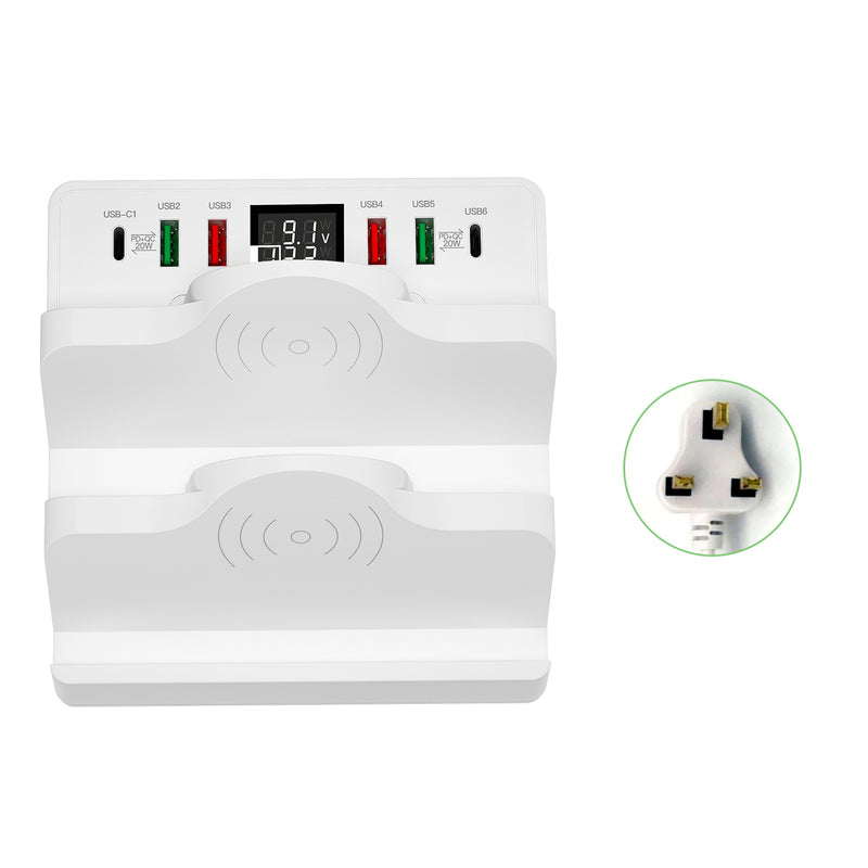Dual Wireless Charging Station Dock USB 6 Port Multi Charger Holder UK Plug