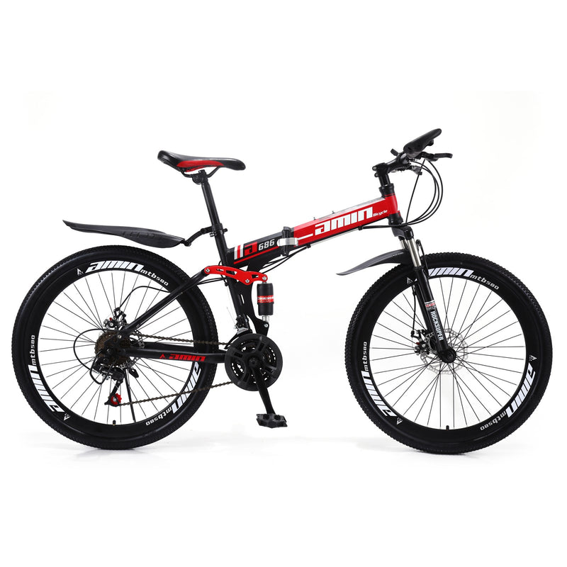 26 Inch 21 Speed Folding Mountain Bike Full Suspension Black Red MTB for Sale