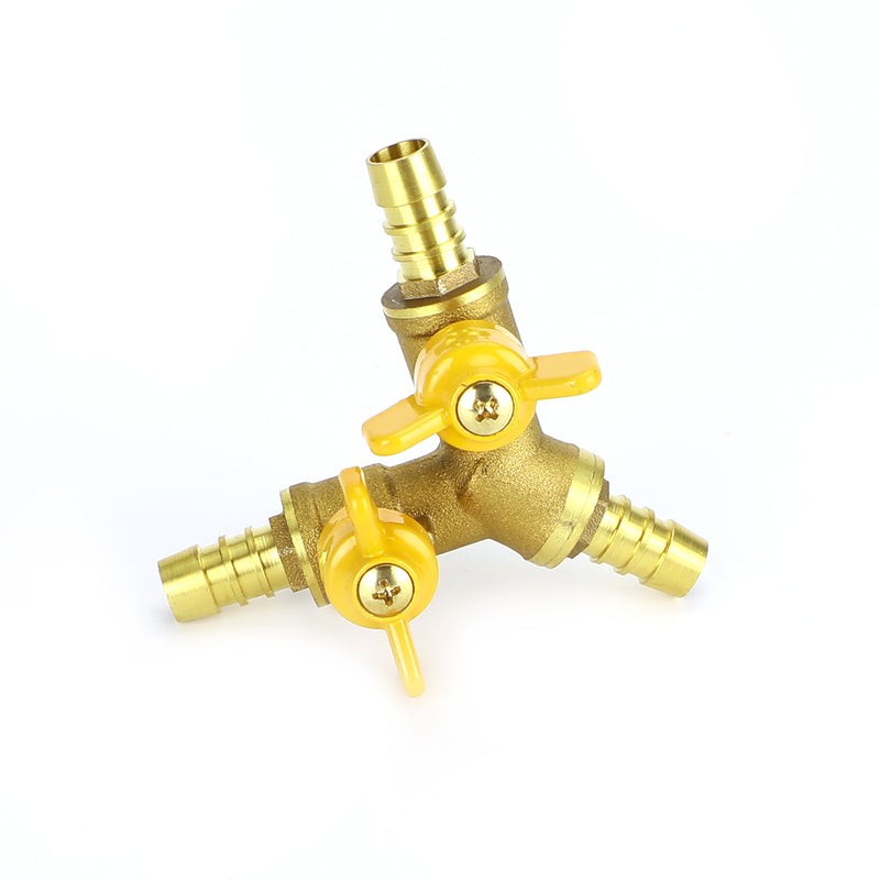 Y Shaped 3/8" ID Hose Barb Type 3 Way Brass Shut Off Ball Valve Fitting