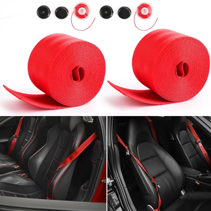 2PCS Car Seat Belt Webbing Polyester Seat Lap Retractable Safety Strap Red 3.5M Generic