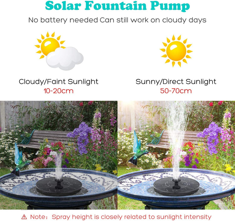 Solar Powered Fountain Water Pump Night Floating Garden Bird Bath Kit