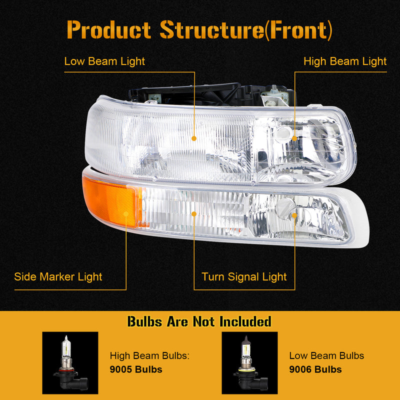 Chevrolet Silverado 99-02/Tahoe Suburban 00-06 Headlights Assembly+Bumper Signal Lamps
