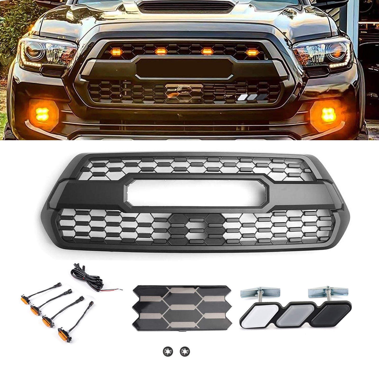 2016-2023 Toyota Tacoma TRD PRO Front Bumper Hood Grille With Sensor C