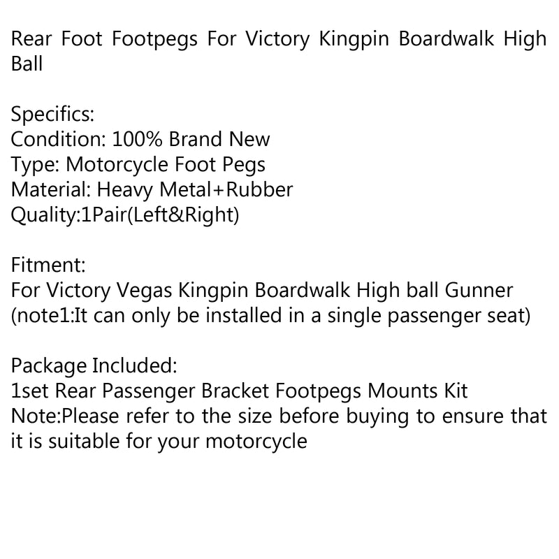 Rear Passenger Footpegs Footrest Bracket For Victory Kingpin Boardwalk High Ball Generic