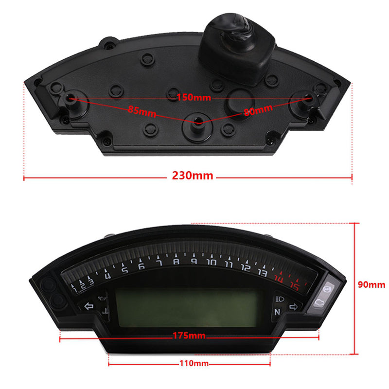 Universal Motorcycle Black Tft Digital Speedometer 14000Rpm Backlight Odometer Generic