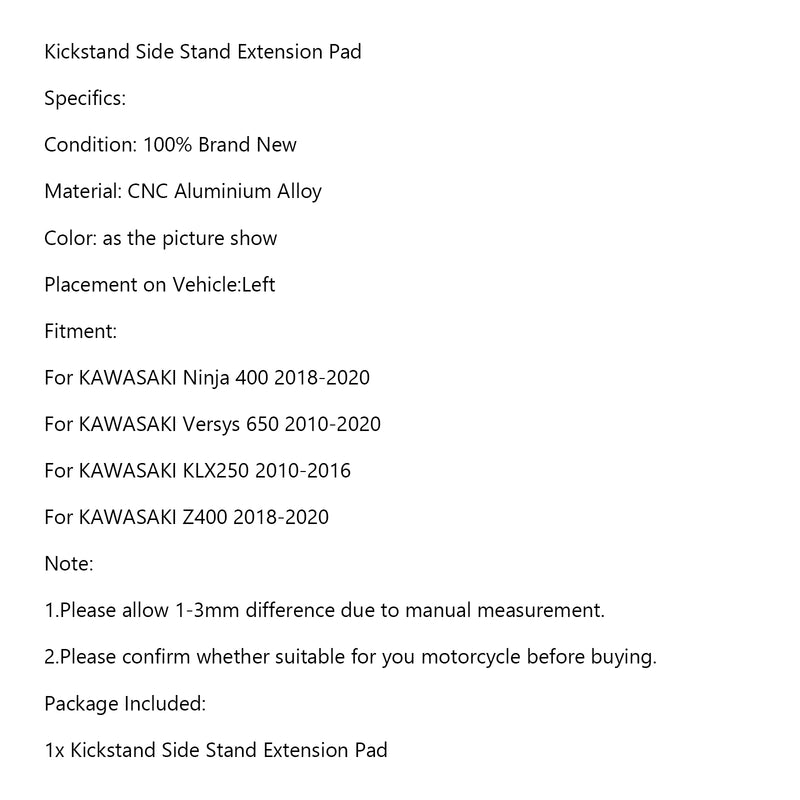 Kickstand Sidestand Enlarge Plate Pad for KAWASAKI Ninja 400 Versys 650 KLX250 Generic