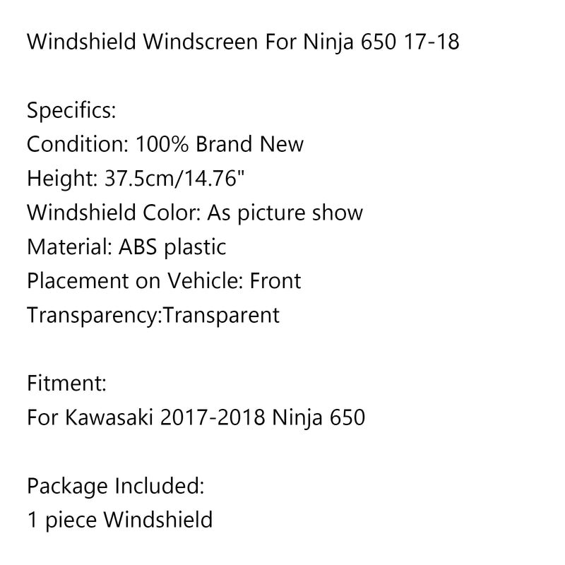 Motorcycle ABS Plastic Windshield Windscreen For KAWASAKI EX650 Ninja650 17-19 B Generic