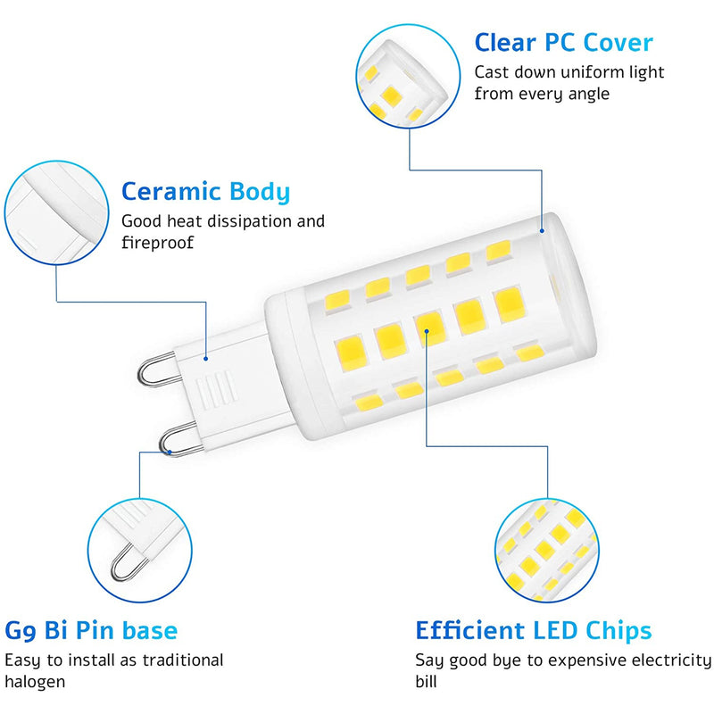 6pcs Non-dimmable G9 Led Bulbs Ceiling Light 40W Equivalent 3000K/6000K White