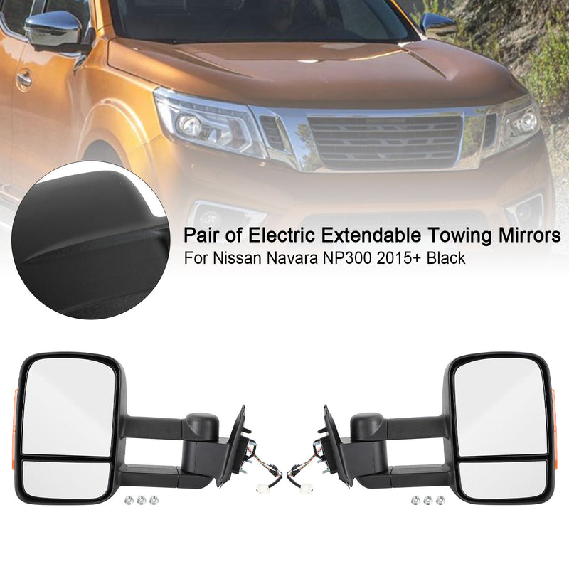 Pair of Electric Extendable Towing Mirrors for Nissan Navara NP300 2015+ Black Generic