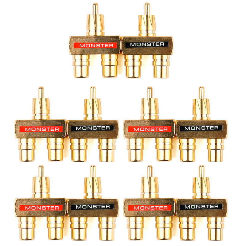 10 Pcs Gold Plated RCA Audio Y Splitter Plug Adapter 1 Male to 2 Female Adapter