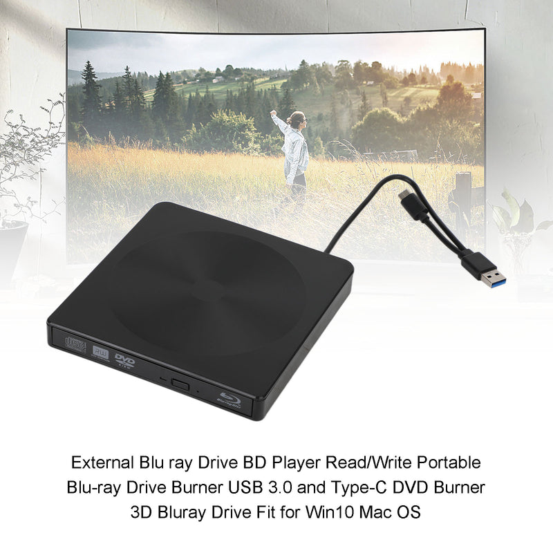 USB 3.0 External DVD Blu ray Drive BD Player Read/Write 2 IN 1 Portable Burner